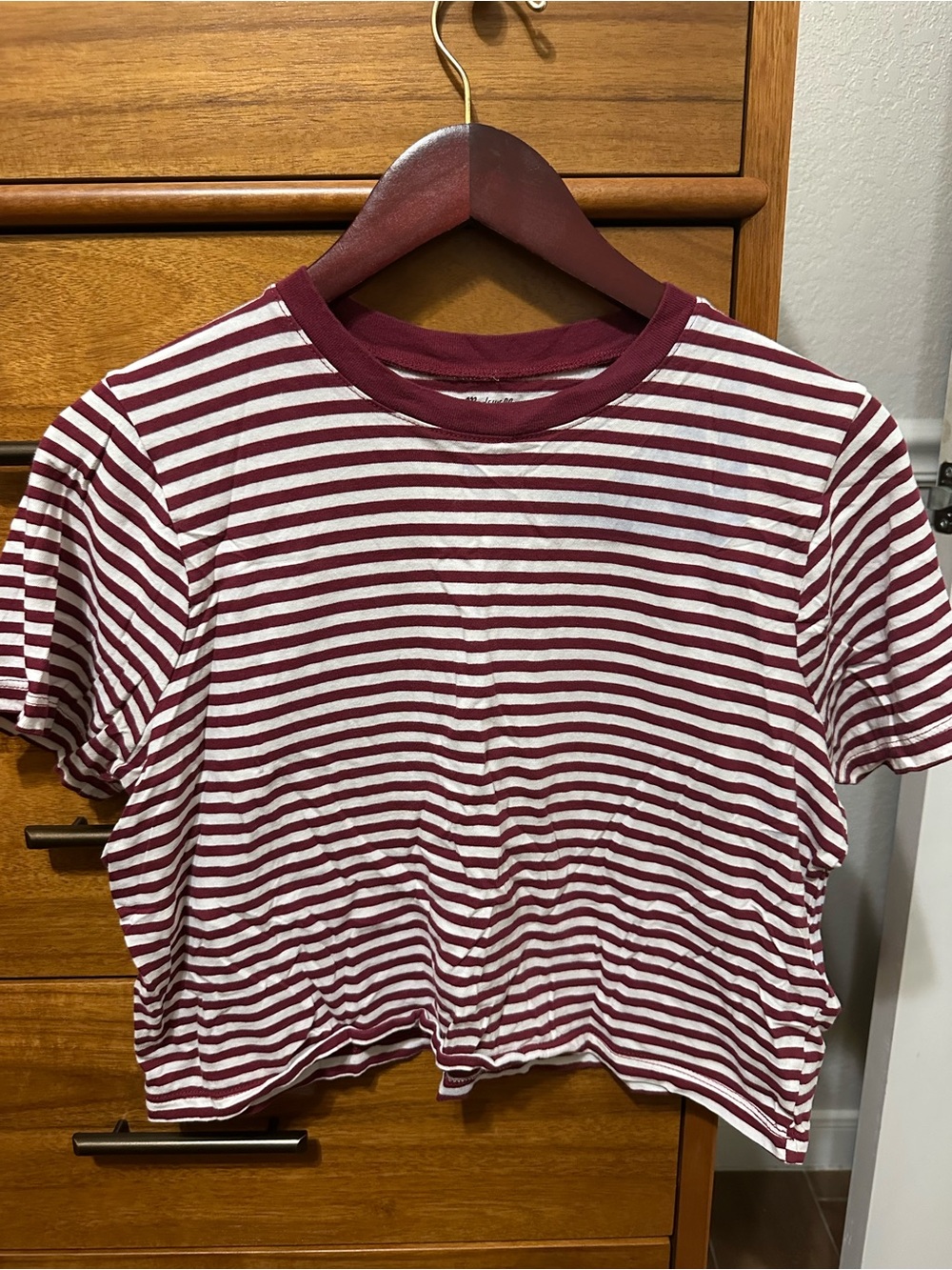 Madewell Burgundy and White Striped Short Sleeve Tee